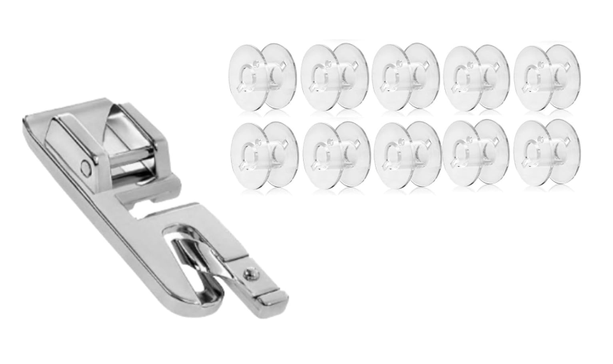Zenith Combo of Plastic Bobbins and Pico Hemming Pressure Foot for All Domestic Automatic Sewing Machine Like Usha janome Singer Talent Brother etc Front Loading Embroidery Machines. White Steel (11)