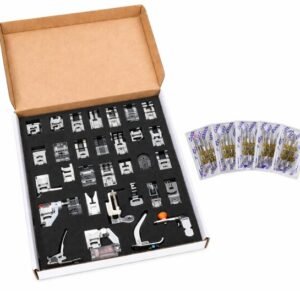 ZENITH Sewing Machine Presser Foot Kit with 40 HA Needles, Universal Low Shank, Singer Brother Janome Usha | 32 Presser Feet + 40 HA Needles Combo Set