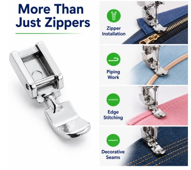 Zenith Narrow Zipper Foot Presser Foot for Automatic Sewing Machines | Snap-On Metal Sewing Foot | Compatible with Singer, Usha, Brother, Janome & Other Domestic Machines | (Narrow) - Image 2