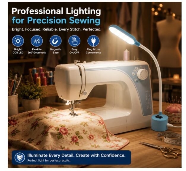 ZENITH COB LED -7 Sewing Machine Light, Flexible Silicone Gooseneck, Magnetic Base, Working Lamp for Home Study, Sewing Machine Accessories (COB LED -7), White - Image 2