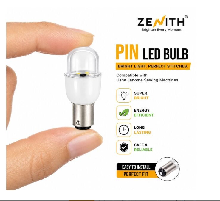 ZENITH Plastic LED Bulb for Usha Janome Sewing Machines | Pin Type Sewing Machine Light | Bright LED Illumination | Energy Efficient & Long Lasting | Easy Installation Sewing Machine Accessory.