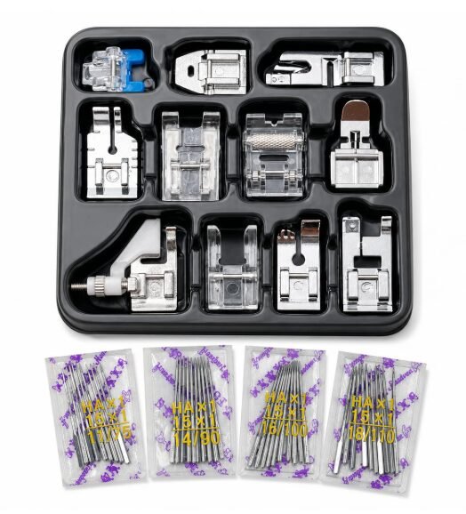 ZENITH 11-Piece Sewing Machine Presser Feet Kit for Brother, Singer, Janome - Universal Low Shank Compatible + 40 Needles Combo