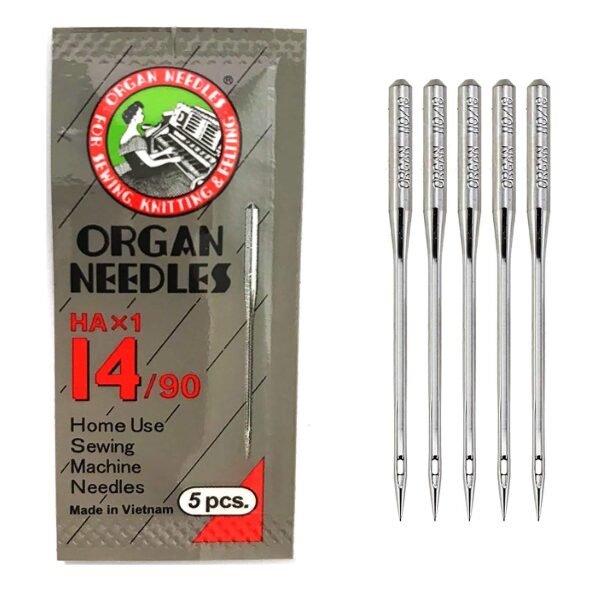SSKR Premium Organ Art and Craft Stainless Steel Needles | Size 14 | HAx1-14/90 | Set of 05 Needles | Home Use Sewing Machine Needle (Pack of 05 Needles Set) | Needle Type : One Side Flat