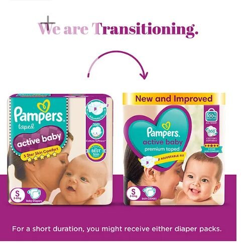 Pampers Active Baby Taped Diapers, Small size diapers, (S) 92 count, taped style custom fit - Image 2