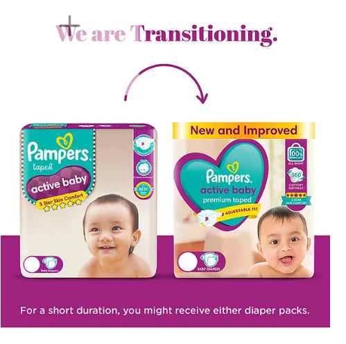 Pampers Active Baby Taped Diapers, Medium size diapers, (M) 90 count, taped style custom fit - Image 2