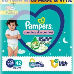Pampers Complete Skin Comfort Pants, Anti-rash blanket, Lotion with Vitamin E & Aloe Vera, Double Extra Large size baby Diapers, (XXl) 42 Count, 15-25 kg