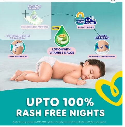 Pampers Complete Skin Comfort Pants, Anti-rash blanket, Lotion with Vitamin E & Aloe Vera, Double Extra Large size baby Diapers, (XXl) 42 Count, 15-25 kg - Image 2