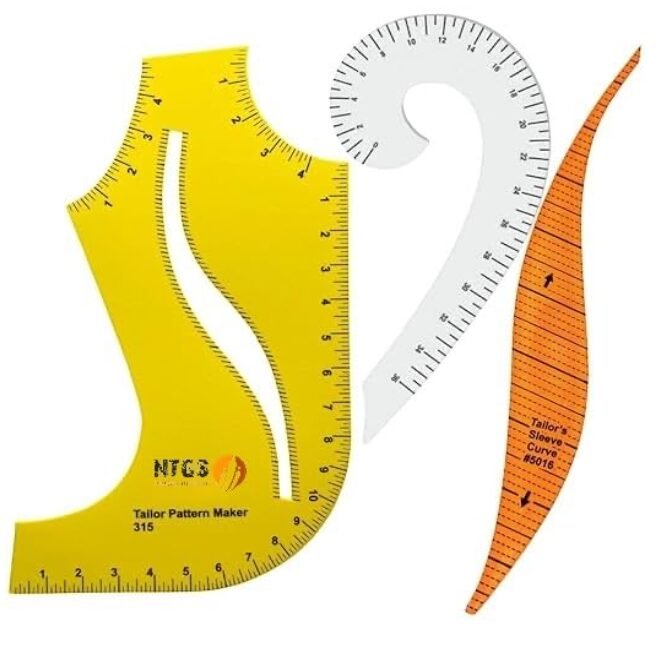 NTGS Tailor Pattern Maker Ruler Set of 3, French Curve and Hip Curve, Yellow and Orange, Professional Sewing Tools
