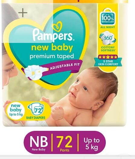 Pampers Active Baby Diapers, New Born, Extra Small, (NB, XS) size, 72 Count, Taped style diape