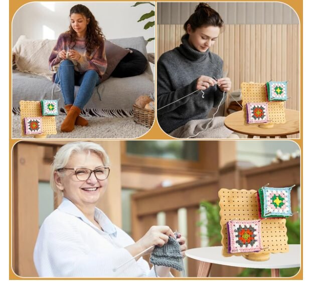 HASTHIP® Crochet Blocking Board with Pins, 7.7" Blocking Board for Crocheting Knitting, Bamboo Granny Square Blocking Boards for Crochet Projects, Wooden Crocheting Gifts for Crocheters | Helps Shape Crochet Squares, Speeds Drying, Smooth Bamboo Build, Stable Pin Layout, Handy for Daily Craft Use - Image 2
