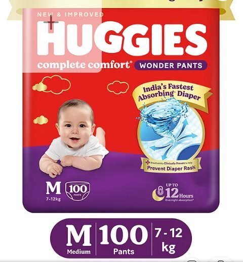 Huggies Complete Comfort Wonder Pants, India's Fastest Absorbing Diaper | M Size, 100 Diapers