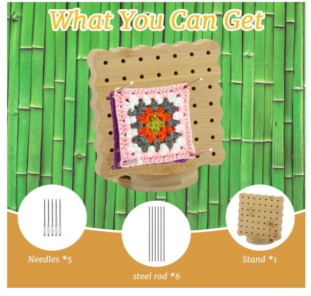 HASTHIP® 4" Blocking Boards for Crochet Projects with Rose Pattern | Crochet Blocking Board for Square Projects, Rose Pattern Helps Shape Motifs, Stainless Steel Pegs Support Blocking - Image 2