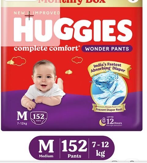 Huggies Complete Comfort Wonder Pants, India's Fastest Absorbing Diaper | M Size, 152 Diapers