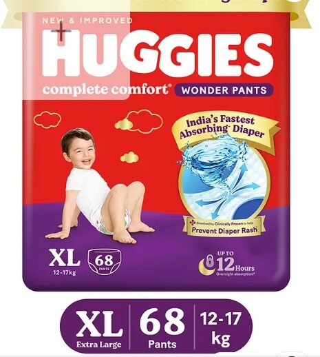 Huggies Complete Comfort Wonder Pants, India's Fastest Absorbing Diaper | XL Size, 68 Diapers