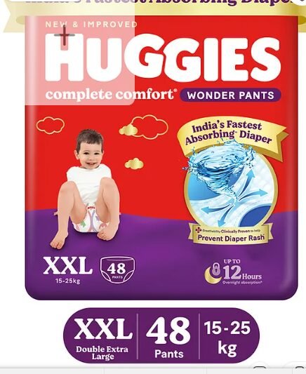 Huggies Complete Comfort Wonder Pants, India's Fastest Absorbing Diaper | XXL Size, 48 Diapers