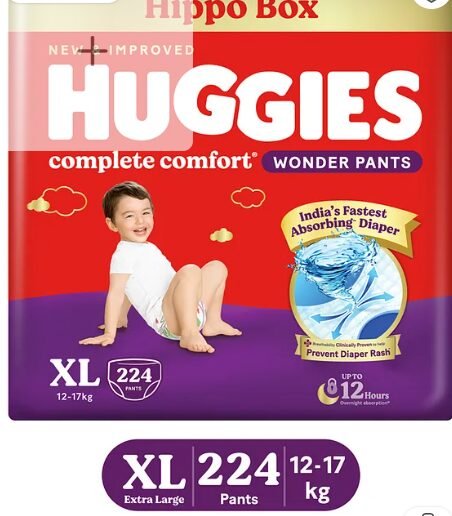 Huggies Complete Comfort Wonder Pants, India's Fastest Absorbing Diaper XL Size - 224 Diapers