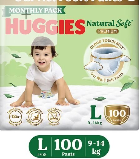 Huggies Natural Soft Premium Baby Diaper Pants Large - 100 Pieces