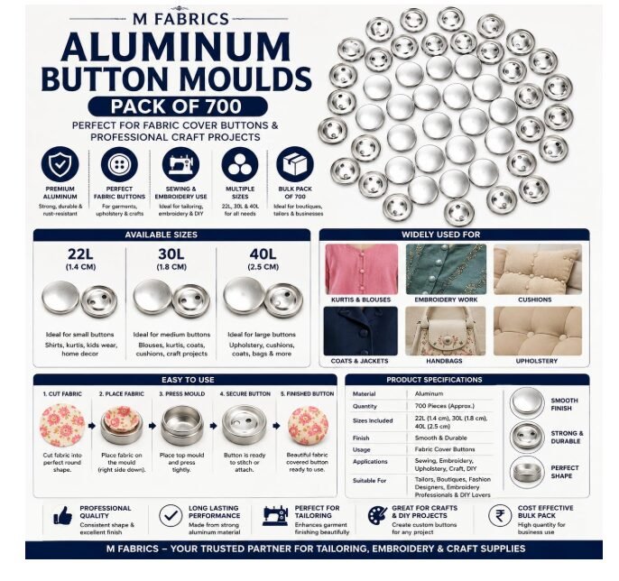 M Fabrics 22L Aluminum Button Moulds Pack of 700 | Fabric Cover Button Maker Moulds for Sewing Embroidery Upholstery Tailoring DIY Craft - Small 22L - Image 2