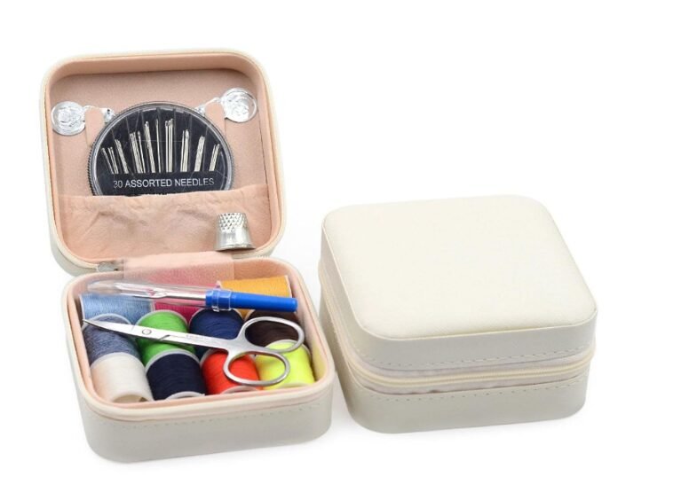 FunBlast Sui Dhaga Kit - Needle and Thread Box, Small & Portable Travel Sewing Kit With Small Scissor, Thread Set, Tailoring Accessories, Emergency Stitching Kit (White)