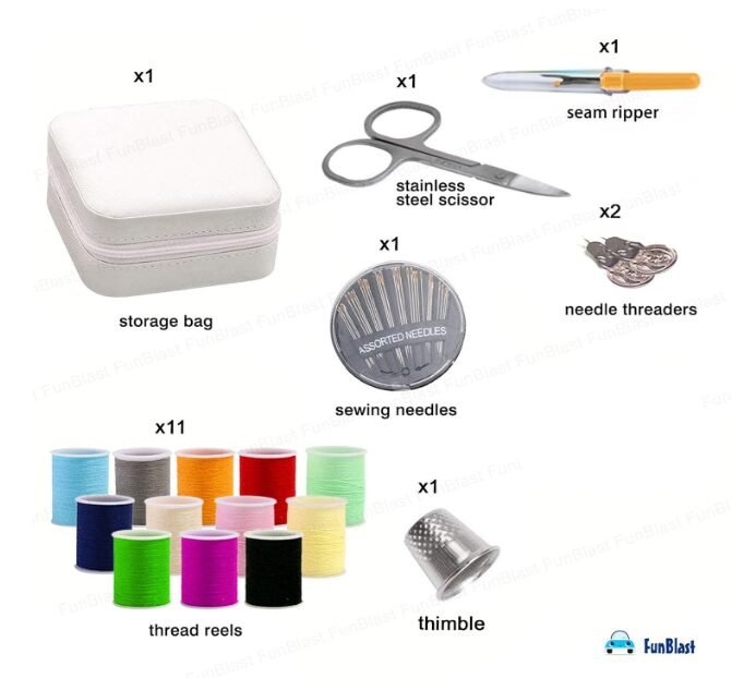 FunBlast Sui Dhaga Kit - Needle and Thread Box, Small & Portable Travel Sewing Kit With Small Scissor, Thread Set, Tailoring Accessories, Emergency Stitching Kit (White) - Image 3