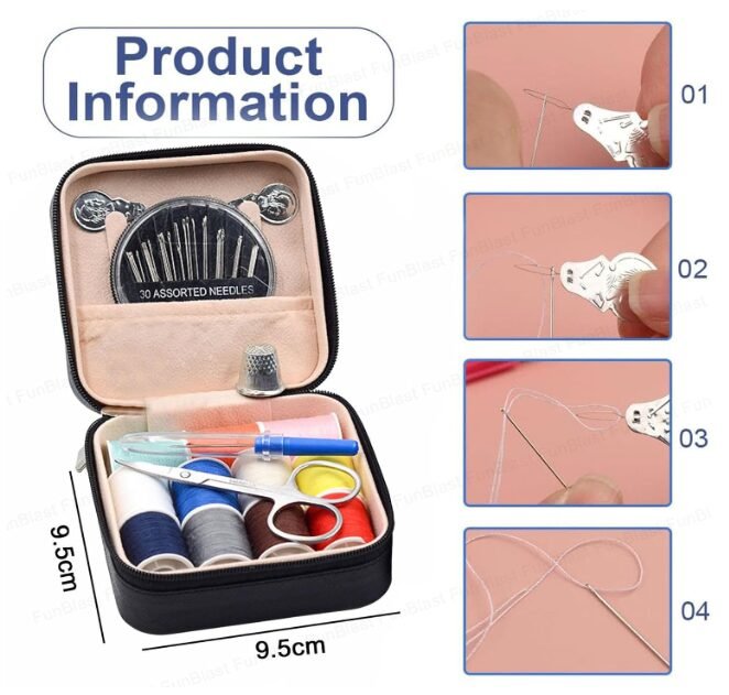 FunBlast Sui Dhaga Kit - Needle and Thread Box, Small & Portable Travel Sewing Kit With Small Scissor, Thread Set, Tailoring Accessories, Emergency Stitching Kit (Black) - Image 2