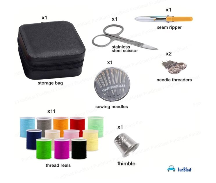 FunBlast Sui Dhaga Kit - Needle and Thread Box, Small & Portable Travel Sewing Kit With Small Scissor, Thread Set, Tailoring Accessories, Emergency Stitching Kit (Black) - Image 3