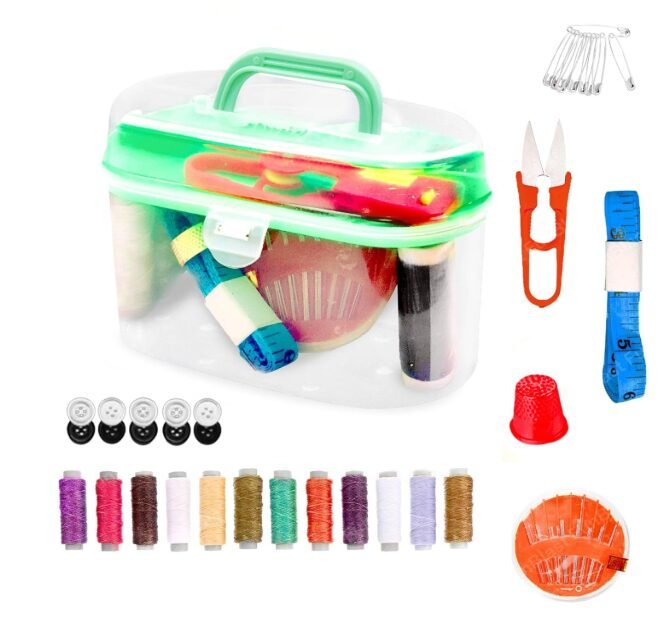 FunBlast Sui Dhaga Kit – Needle and Thread Box, Double Layer Small & Portable Travel Sewing Kits Box, Thread Box Set, Tailoring Accessories, Emergency Stitching Kit – Random Color (Medium)
