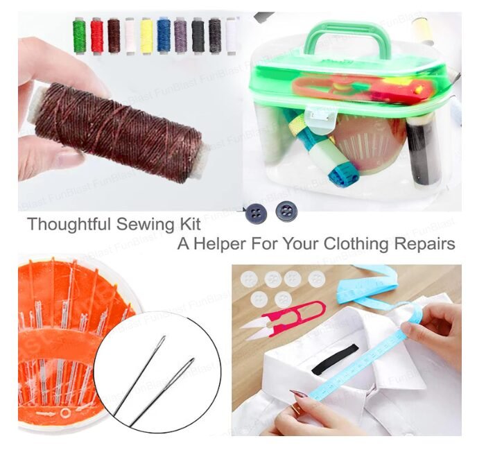 FunBlast Sui Dhaga Kit – Needle and Thread Box, Double Layer Small & Portable Travel Sewing Kits Box, Thread Box Set, Tailoring Accessories, Emergency Stitching Kit – Random Color (Medium) - Image 3