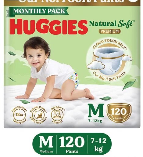 Huggies Natural Soft Premium Baby Diaper Pants Medium - 120 Pieces