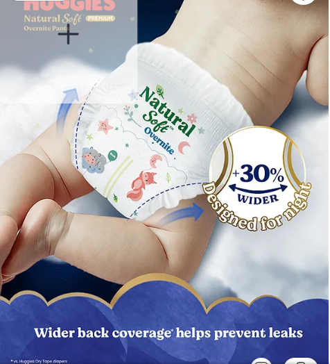 Huggies Natural Soft Overnite Diaper Pants| Premium Pant Style Baby Diapers Extra Large Size (XL Size | 12-17 Kgs) , 28 count| Keeps baby dry all night with cloud softness all over - Image 2