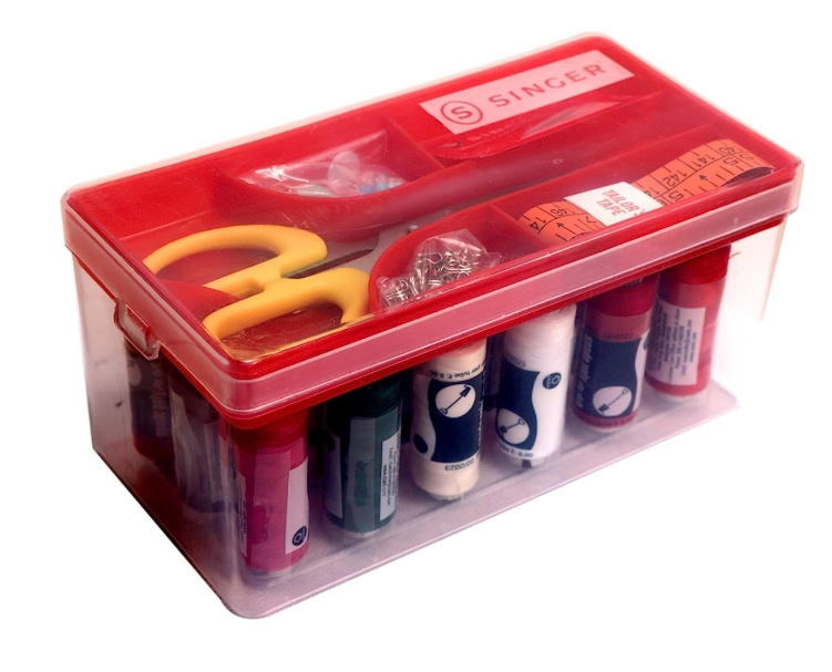 SINGER Sewing Kit Box | 35-Piece Premium Sewing Accessories Kit | 18 Thread Spools, Scissors, Measuring Tape, Needles, Buttons & Hooks | Sewing Repair & DIY Craft Kit
