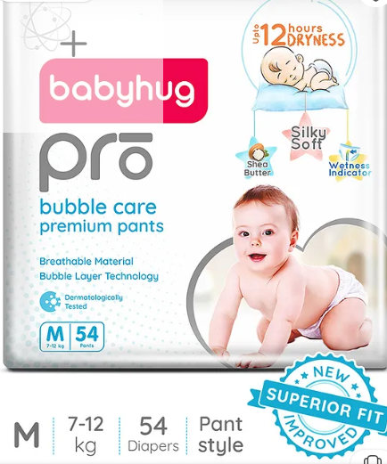 Babyhug Pro Bubble Care Premium Pant Style Diaper Medium (M) Size - 54 Pieces - New & Improved Superior Fit