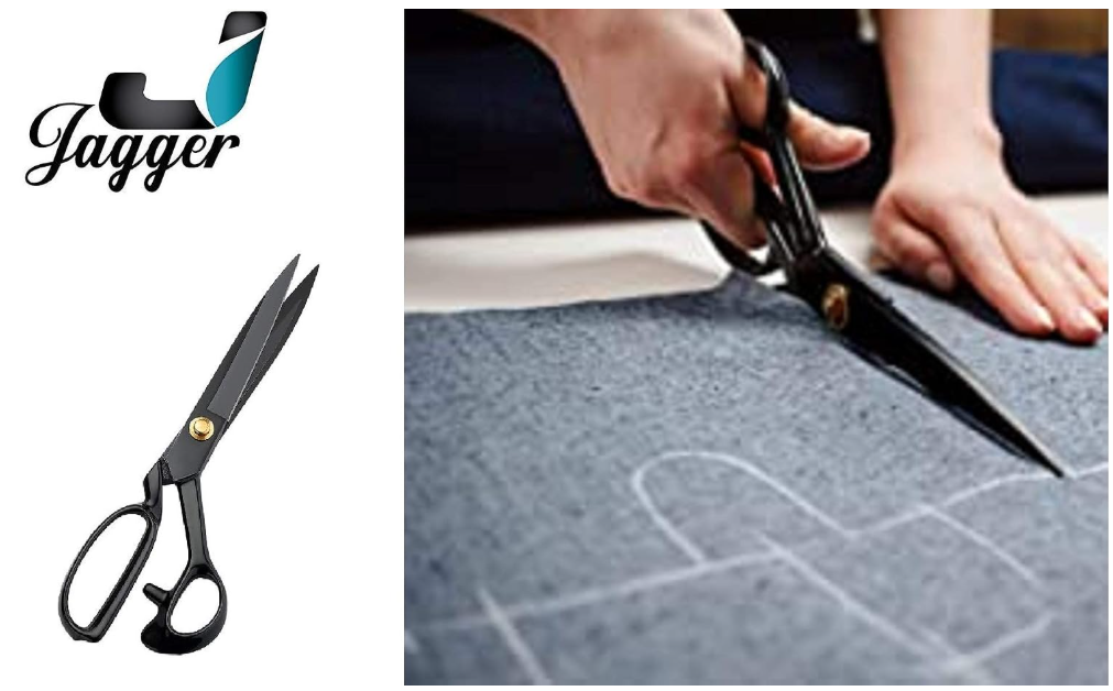 Jagger Black Color Premium Professional Scissor with Rubber Handle Grip Used for Tailoring Sewing Clothes Cutting Paper cutting for home and office use (10 INCH SCISSOR)