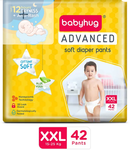 Babyhug Advanced Pant Style Diapers XXL - 42 Pieces, Honeycomb Technology, Cottony Soft Diaper with 3D Leak Guard, Latex & Alcohol Free, Anti-rash & Gentle
