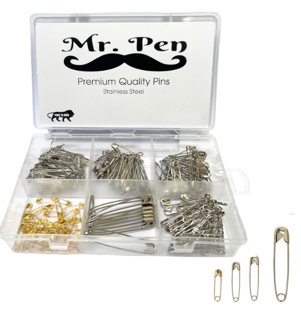 Mr Pen Safety Pins, Safety Pins Assorted, 300 Pack Silver and Golden Pins, Assorted Safety Pins, Safety Pin, Small Safety Pins, Safety Pins Bulk, Large Safety Pins, Safety Pins for Clothes