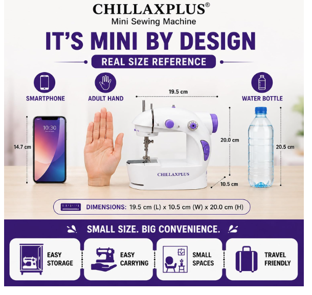 CHILLAXPLUS Stitching Machine for Home Tailoring - Portable Tailor Machine for Home with Foot Pedal - Mini Silai Machine - Easy to Use, Ideal for DIY & Repairs, White - Image 2