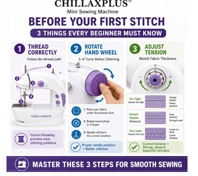 CHILLAXPLUS Stitching Machine for Home Tailoring - Portable Tailor Machine for Home with Foot Pedal - Mini Silai Machine - Easy to Use, Ideal for DIY & Repairs, White - Image 3