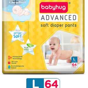 Babyhug Advanced Pant Style Diapers Large (L) Size - 64 Pieces, Honeycomb Technology, Cottony Soft Diaper with 3D Leak Guard, Latex & Alcohol Free, Anti-rash & Gentle