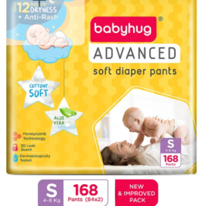 Babyhug Advanced Pant Style Diaper Monthly Box Pack Small (S) Size - 168 Pieces, Honeycomb Technology, Cottony Soft Diaper with 3D Leak Guard, Latex & Alcohol Free, Anti-rash & Gentle