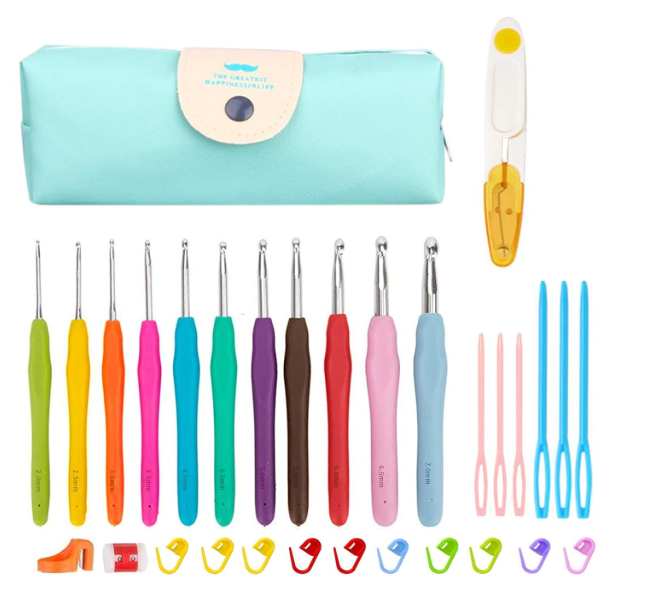 ELEPHANTBOAT® 31Pcs Crochet Kit, Full Size Crochet Needles Knitting Craft Weaving Yarn Sewing Tools Kit, with 11 Colorful Soft Grip Crochet Hooks 2mm-8mm, Scissor, Tape Measure, Markers, etc.