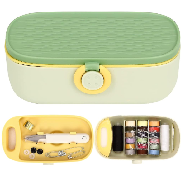 ELEPHANTBOAT Sewing Kit Box with Thread Spools, Portable Set for Travel | Includes Scissors, Thimble, Threader and Buttons, Handy for Quick Clothing Repairs at Home or While Travelling