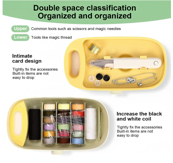 ELEPHANTBOAT Sewing Kit Box with Thread Spools, Portable Set for Travel | Includes Scissors, Thimble, Threader and Buttons, Handy for Quick Clothing Repairs at Home or While Travelling - Image 2