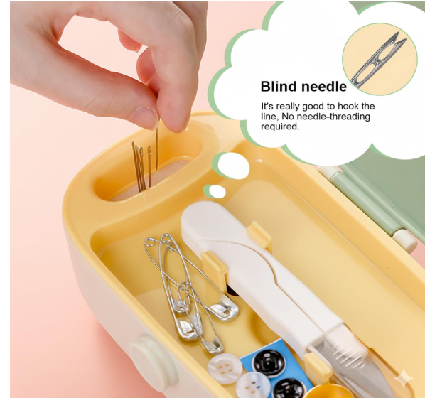 ELEPHANTBOAT Sewing Kit Box with Thread Spools, Portable Set for Travel | Includes Scissors, Thimble, Threader and Buttons, Handy for Quick Clothing Repairs at Home or While Travelling - Image 3