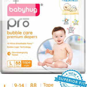 Babyhug Pro Bubble Care Premium Tape Style Diaper Large - 88 Pieces - New & Improved Superior Fit