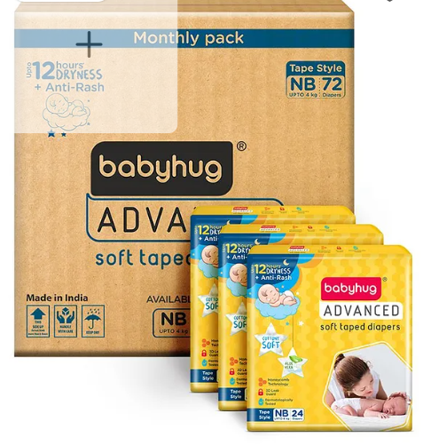 Babyhug Advanced Tape Style Diapers New Born Size - 72 Pieces - Image 2