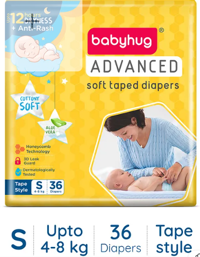 Babyhug Advanced Tape Style Diapers Small Size - 36 Pieces