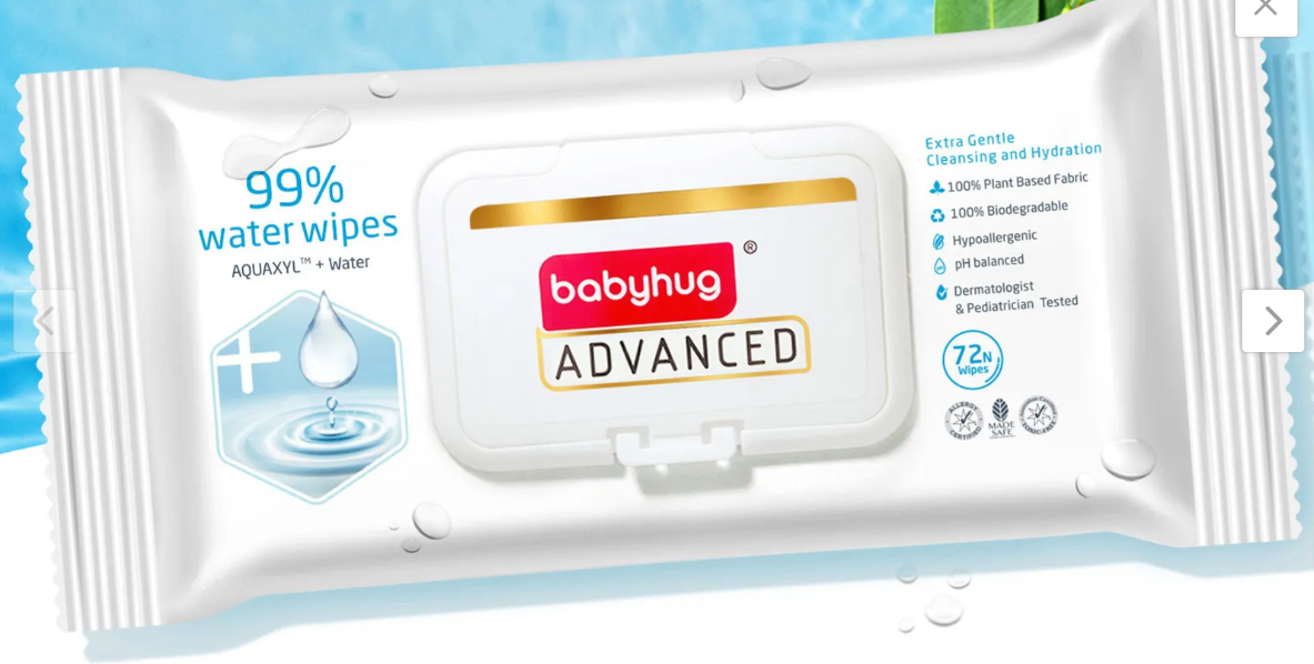 Babyhug Advanced 99% Pure Water Unscented Baby Wipes - 72 Pieces