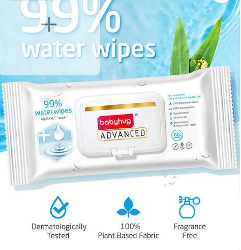 Babyhug Advanced 99% Pure Water Unscented Baby Wipes - 72 Pieces - Image 2