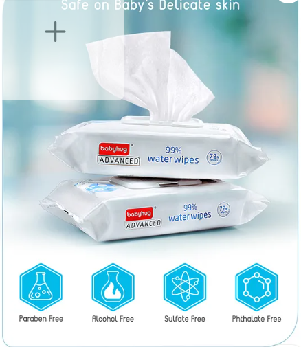 Babyhug Advanced 99% Pure Water Unscented Baby Wipes - 72 Pieces - Image 3