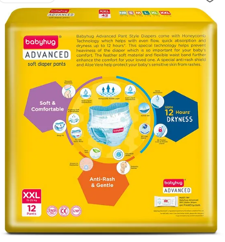Babyhug Advanced Pant Style Diapers XXL - 12 Pieces, Honeycomb Technology, Cottony Soft Diaper with 3D Leak Guard, Latex & Alcohol Free, Anti-rash & Gentle - Image 2